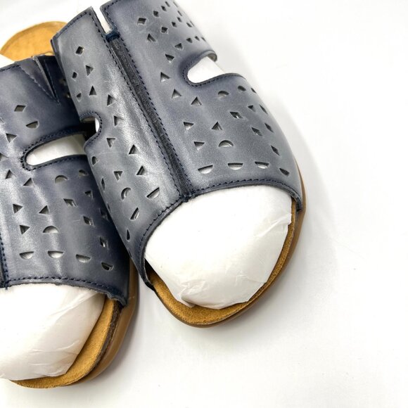 9D 9W 9 WIDE WIDTH Propet Fionna Blue Lasercut Leather Comfort Sandals Shoes - Picture 5 of 14
